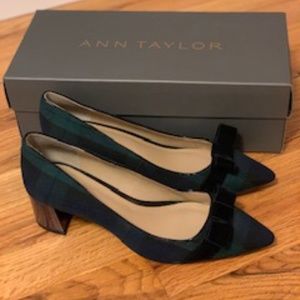 Polly Plaid Bow Block Heel Pump Ann Taylor